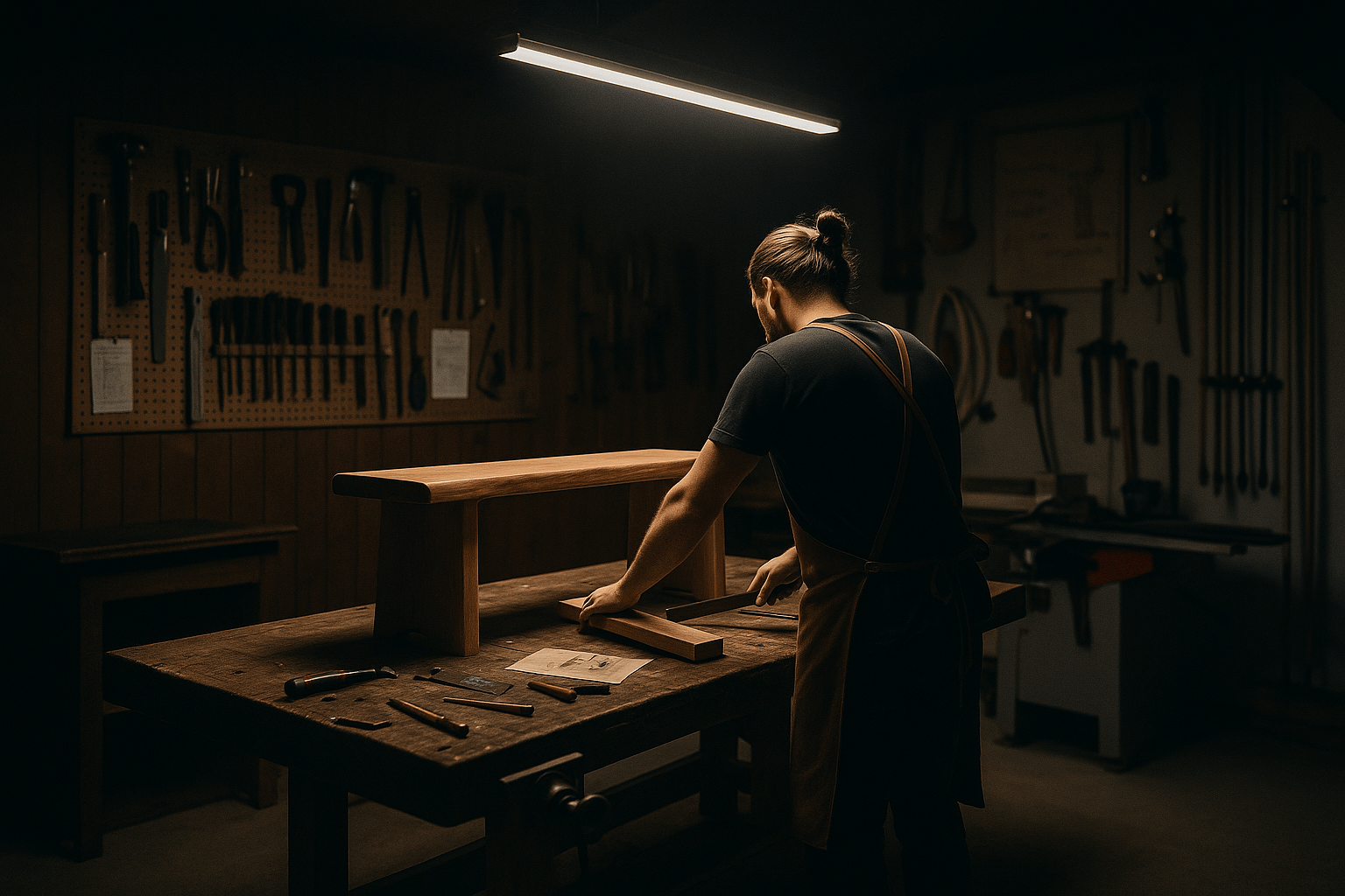 Banc à jambages pleins, sortie d'atelier