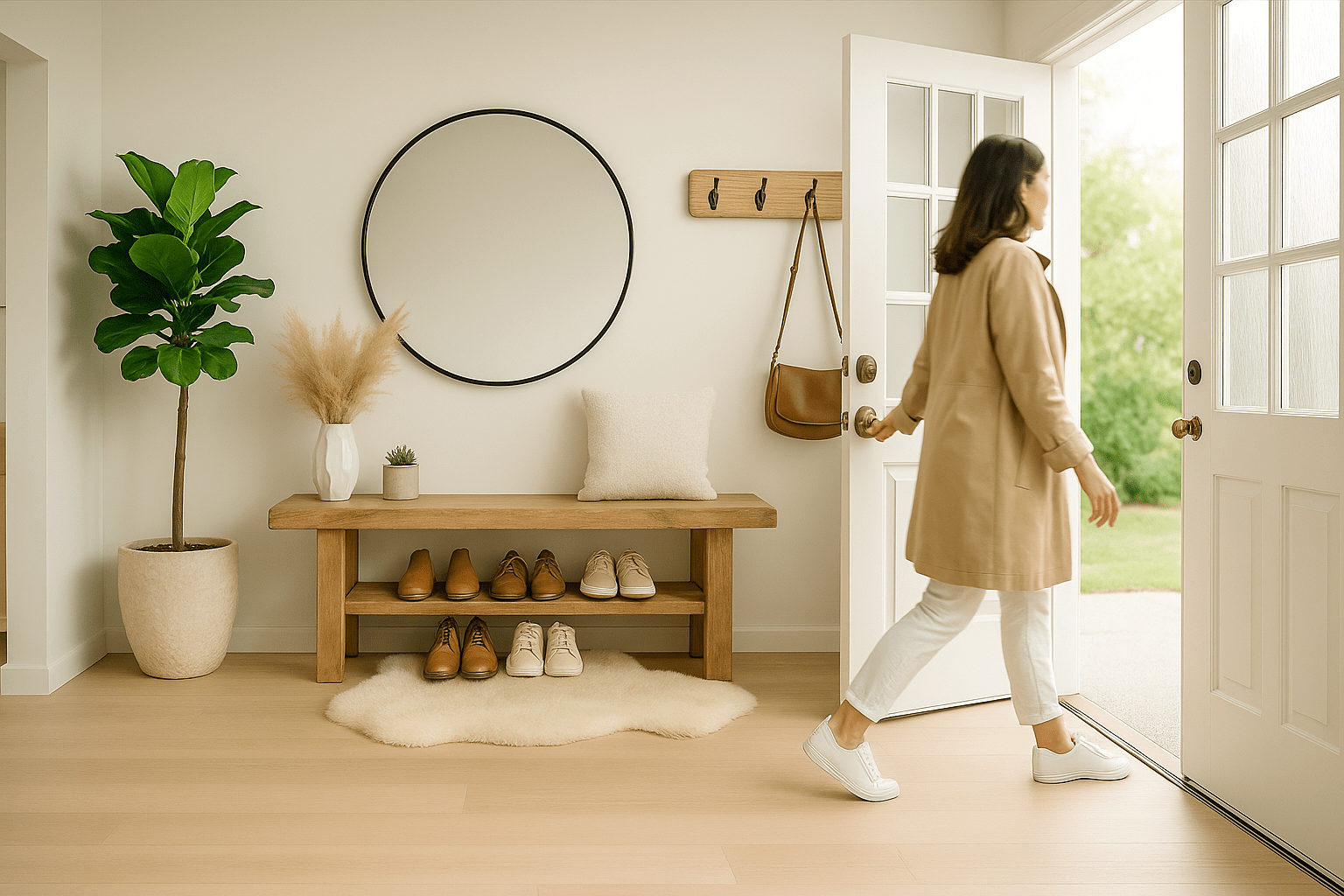 Banc de hall avec étagère basse