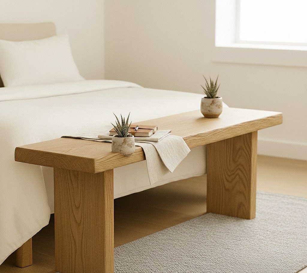 Banc en chêne massif sur mesure au pied du lit